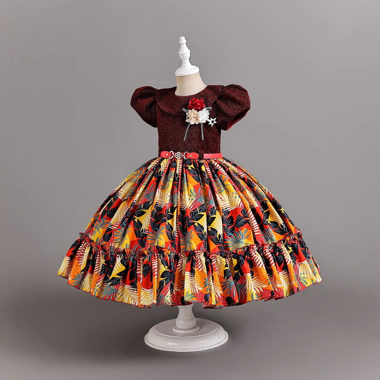 Girl Print Dress for Performance Children Dresses for Girls Kids' Clothes with Sashes Ceremony 3 to 12 Years