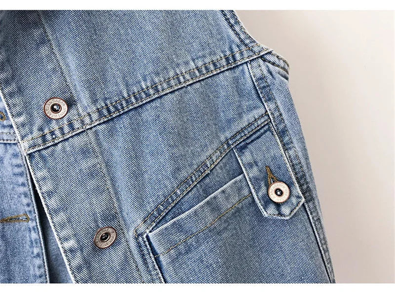New Women Denim Vest Jackets Spring Autumn Pocket Hooded Short Jean Waistcoat Sleeveless Jacket Outerwear Female Casual Top 5XL