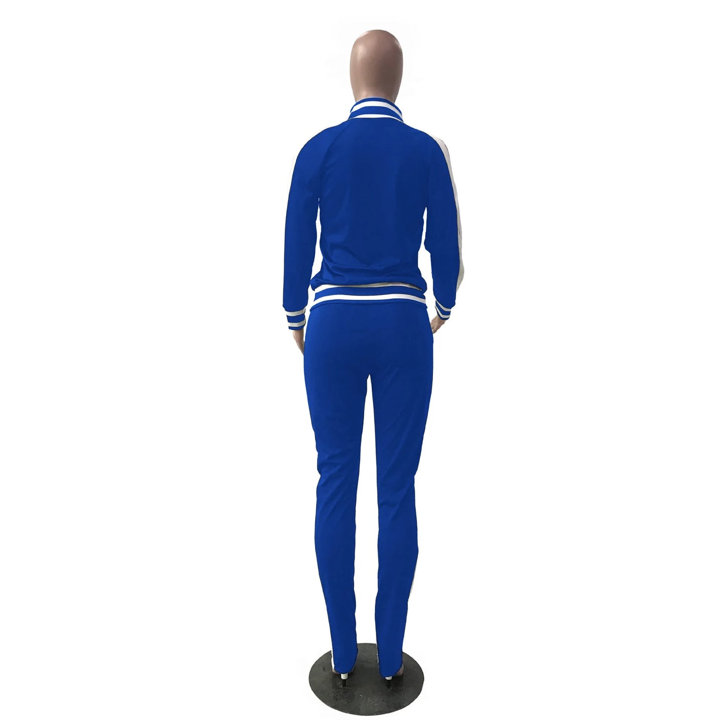 Women Pant Sets Tracksuit Zippers Jackets Striped Stand Collar Coats Pencil Pants Two Pieces Set Sports Casual Patchwork