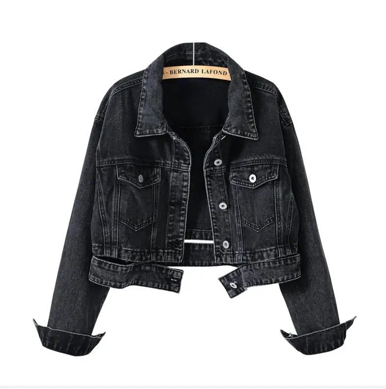 Women's Shorts Denim Jacket Fashion Casual Coat Black Lapel Single-breasted Long-sleeved Female Overcoat S M L XL XXL XXXL
