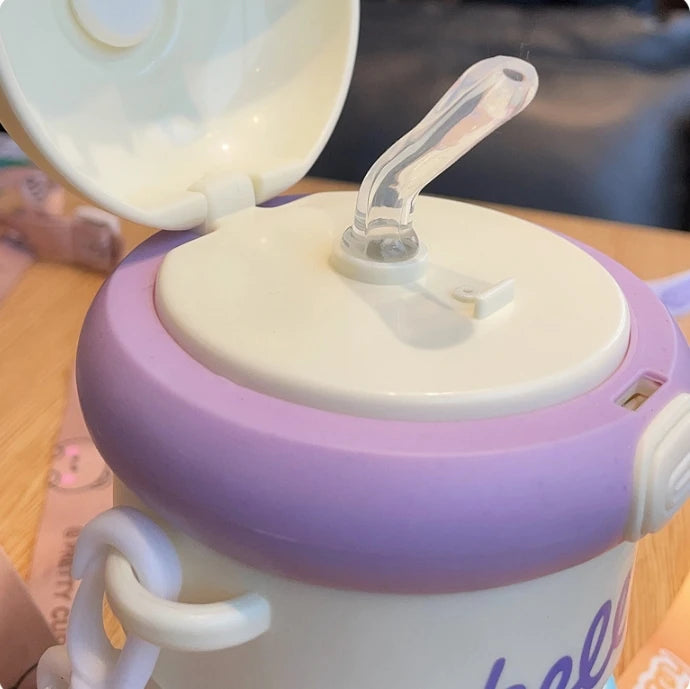 Minnie Thermal Water Cup Summer Strap Sport Drinking Cups A-Z Letter Kid Picnic Container Glasses Fresh Portable Travel Supplies