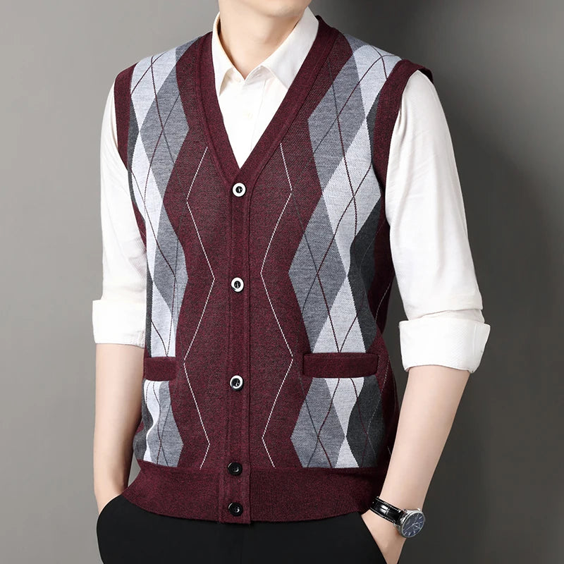 Autumn Winter Mens Vest Casual Sweater Vests Button Up Cardigan Men's V-neck Fashion Knitted Cardigans