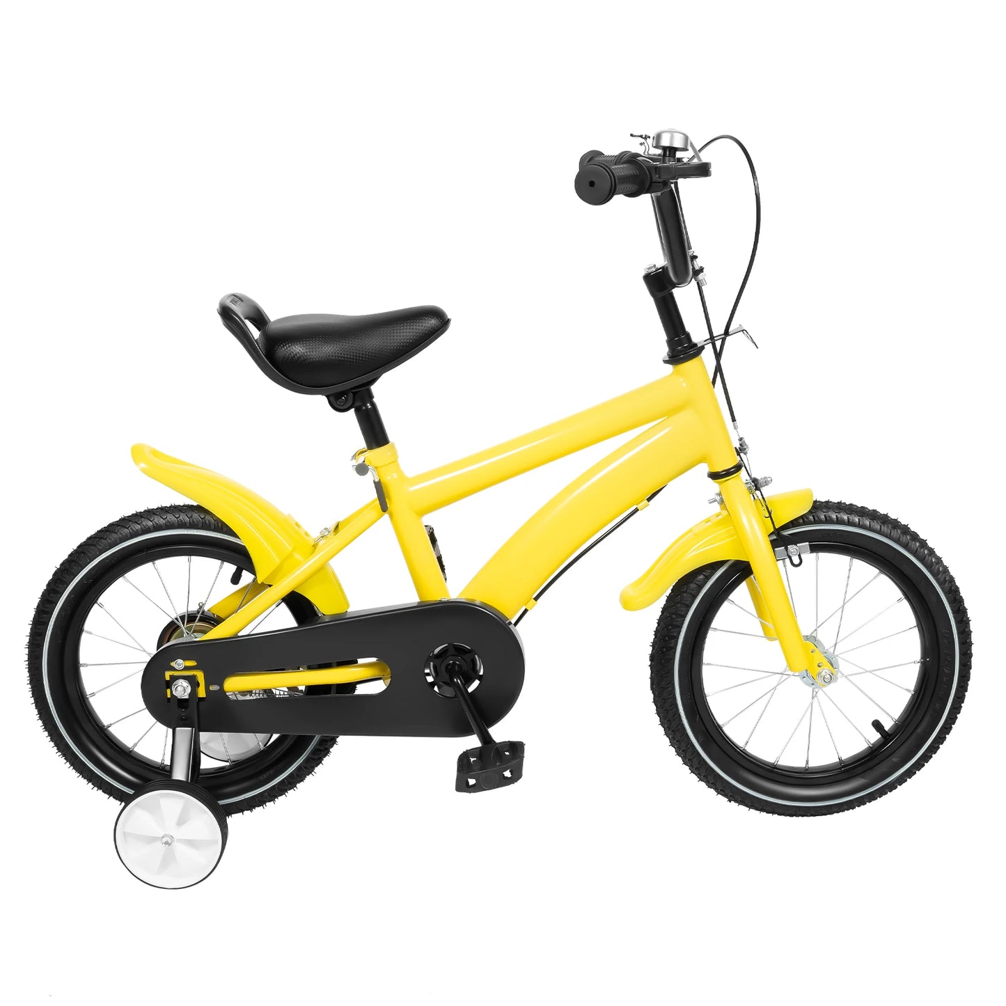 14 Inch Kids Bike Adjustable Seat Dual Brakes Children's Bicycle Load 50kg w/Training Wheels for Ages 2-4, Yellow/Blue/Red/White
