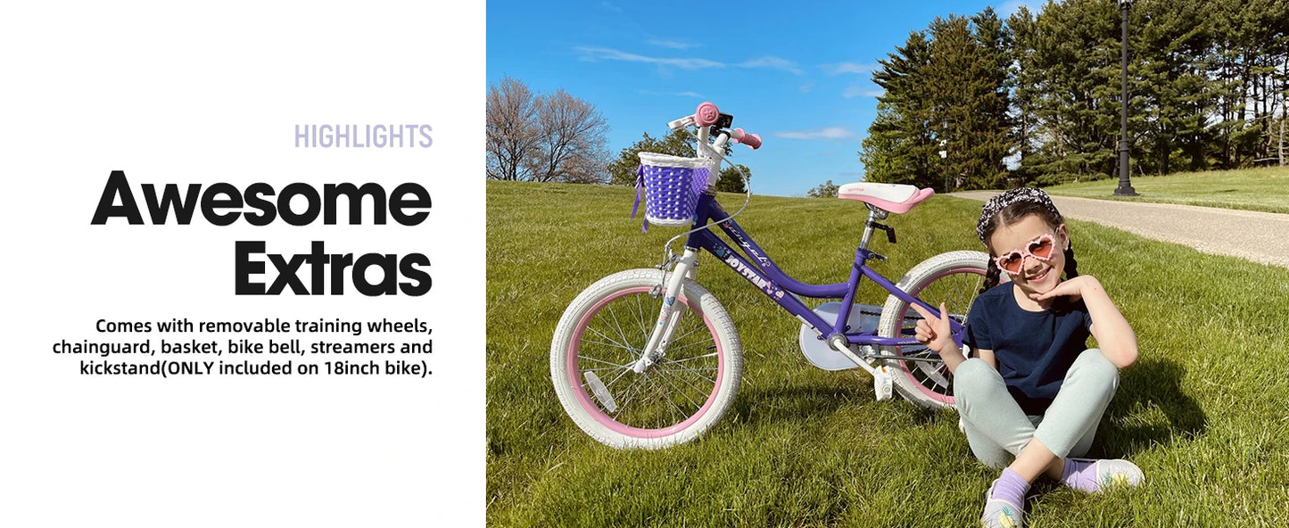 US warehouse Colorful Girls Bike with Basket & Training Wheels 12 14 16 18 Inch Kids Bike Foot Brake Child Children Bicycle