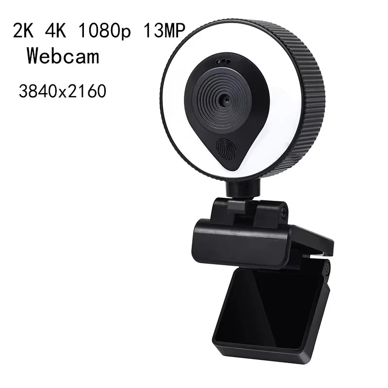 HD 13MP1080P 2K 4K Webcam PC Laptop Auto Focus Webcam Live Streaming Flexible with Microphone Live Broadcast withLight 3840x2160