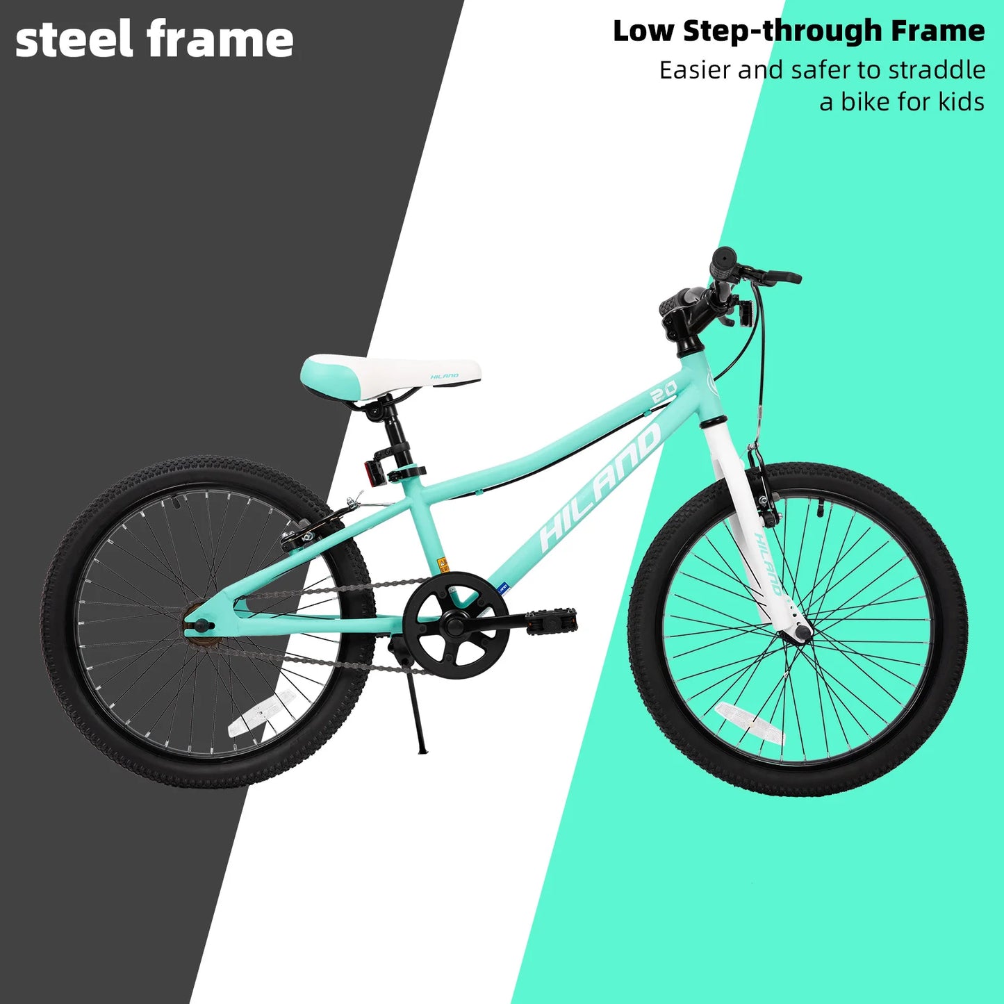 Hiland 20 Inch Kids Mountain Bike for Boys, Girls, Single Speed Kids Bicycles with Dual Handbrakes and Kickstand 