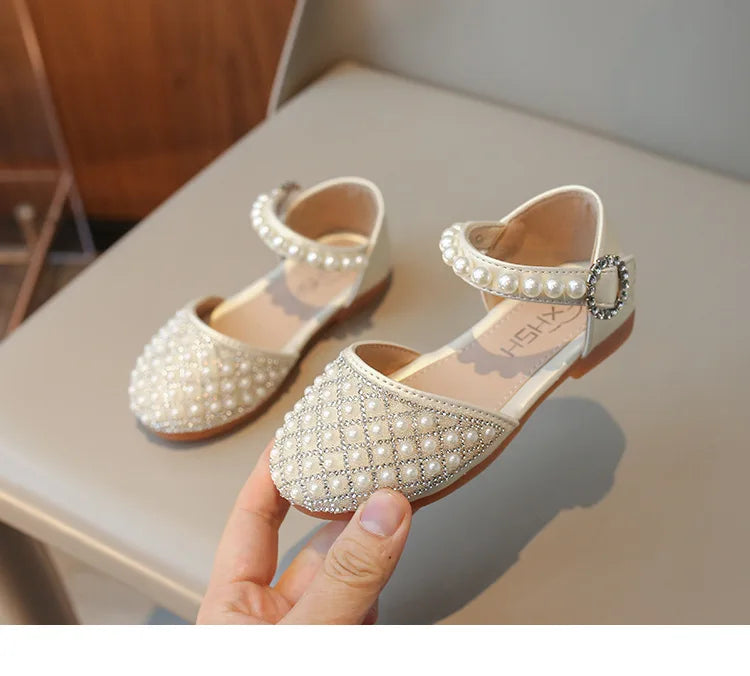 Girls LeatherShoesChildren's Crystal Shoes 2025Spring Summer New Little Girls Princess Shoes Fashion Shiny RhinestoneDance Shoes