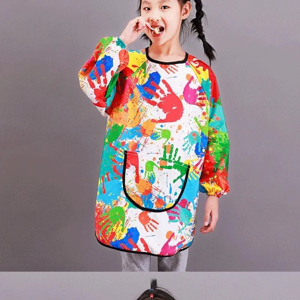 Children's Painting Waterproof Long Sleeved Cover Kindergarten Art Painting Reverse Dressing Baby Eating Bib Kids Apron