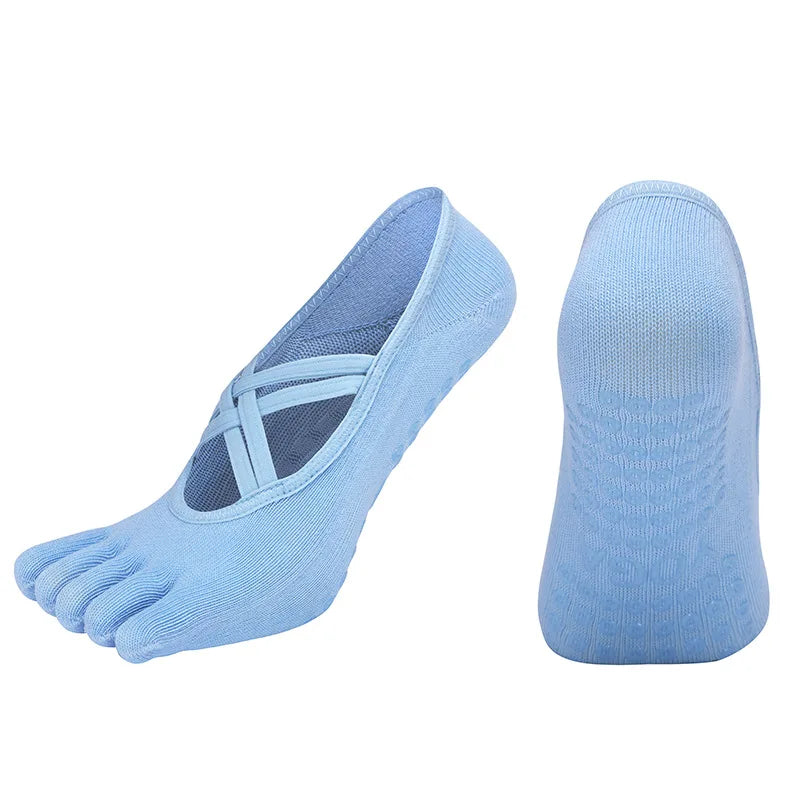 1/4 Pairs New Women Anti Slip Pilates Socks Five Toe Silicone Non-Slip Yoga Sock Bandage Ladies Fitness Sports Cotton Sock