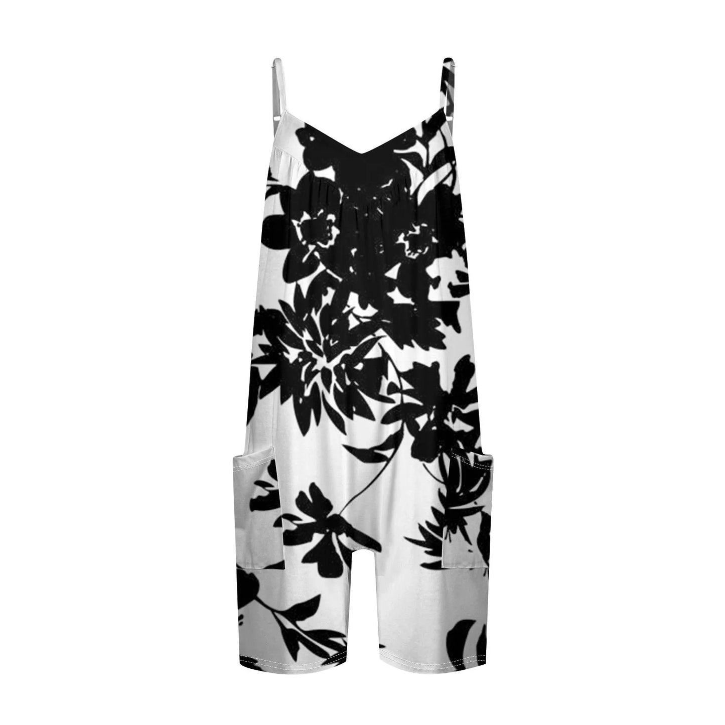 Summer Beautiful Colourful Floral Printing Daily Streetwear Playsuit Fashionable Casual Sleeveless Jumpsuit Shorts With Pockets