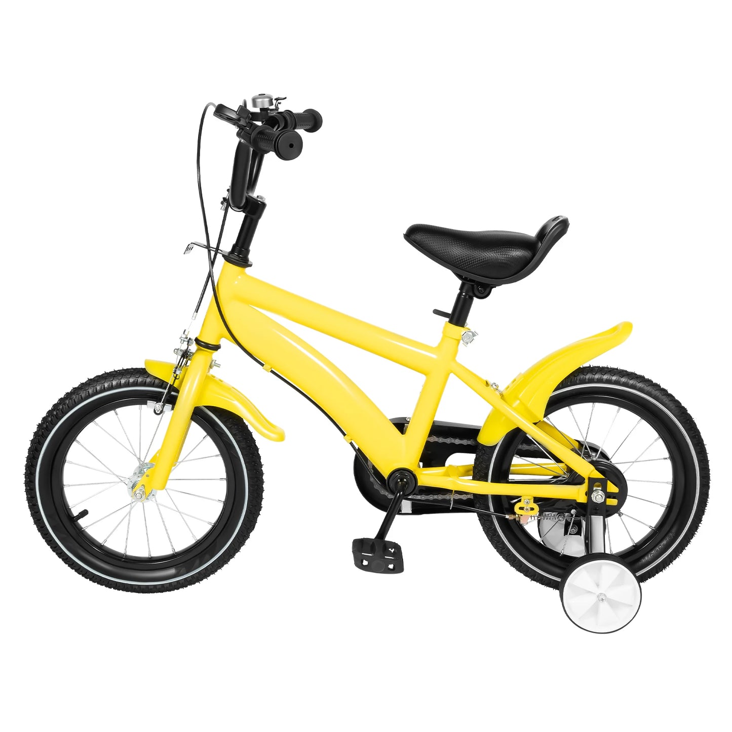 14 Inch Kids Bike Adjustable Seat Dual Brakes Children's Bicycle Load 50kg w/Training Wheels for Ages 2-4, Yellow/Blue/Red/White