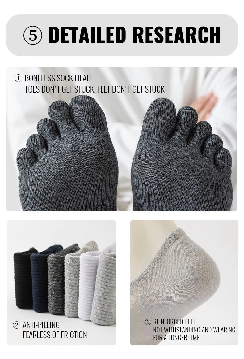 MiiOW Pure Cotton Five Finger Short Socks Men Sweat Absorbent Antibacterial Breathable Mesh Boat Socks Running Sports Toe Sock