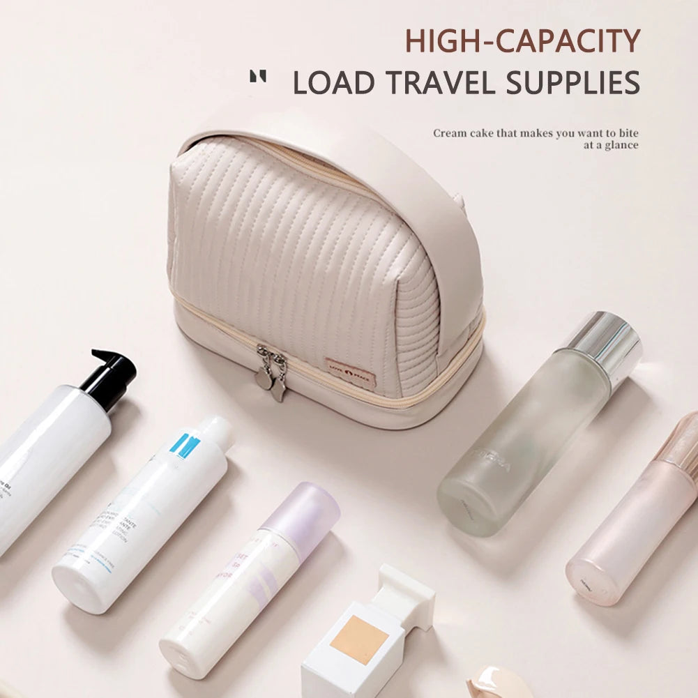Girls Cosmetic Bag for Makeup PU Leather Make Up Organizer Case Handbag Women Travel Toiletry Storage Pouch Make Up Case