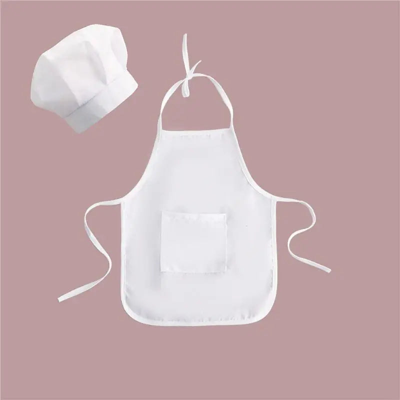 U6XE 2 Pcs Baby Chef Apron and Hat Infant Kids White Cook Costume Photography