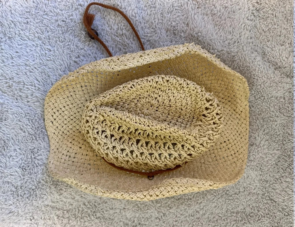 Vintage Western Cowboy Sun Hat Men Women Straw Hat Outdoor Travel Ethnic Style Gift UV Protection Cap Chapeau Beach Hat