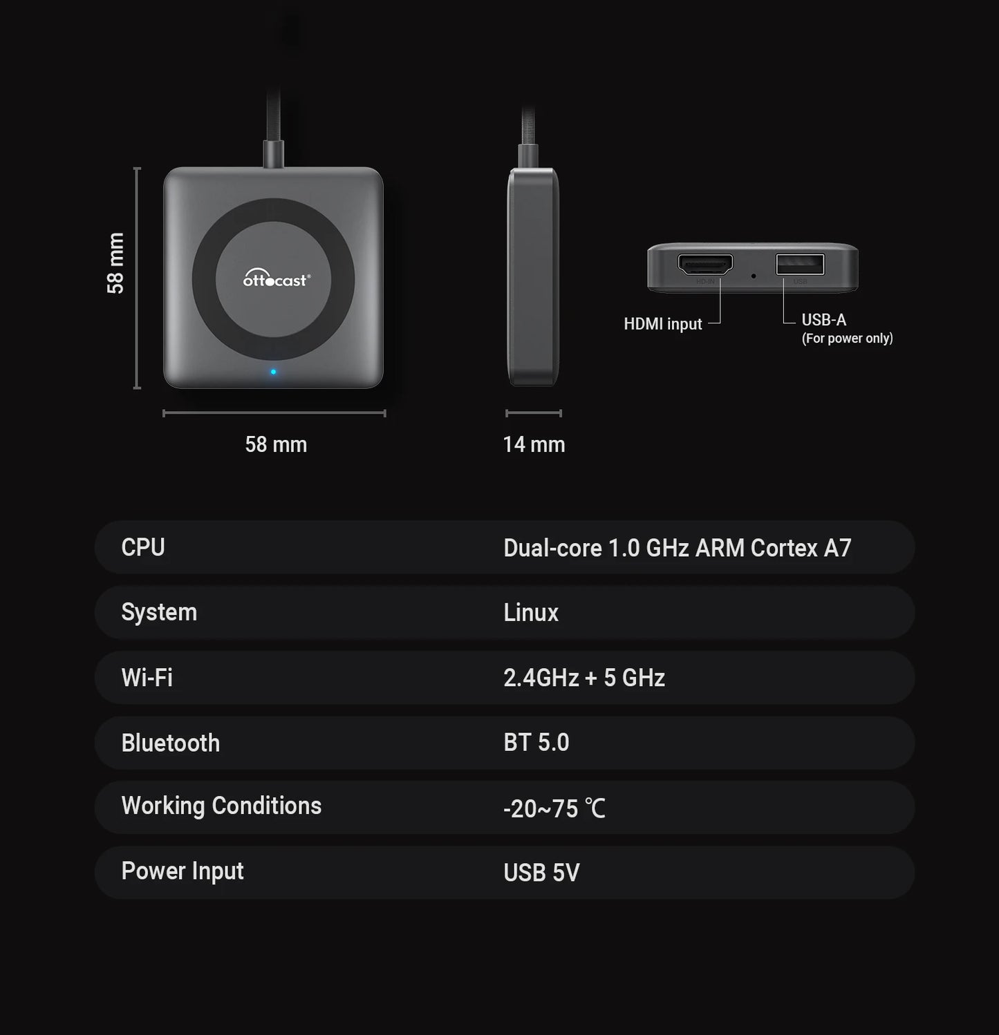 2024 Wireless CarPlay Adapter OTTOCAST Car TV Mate C3 Multimedia Adapter Video Converter for HDMI for TV Sticks Game Consoles