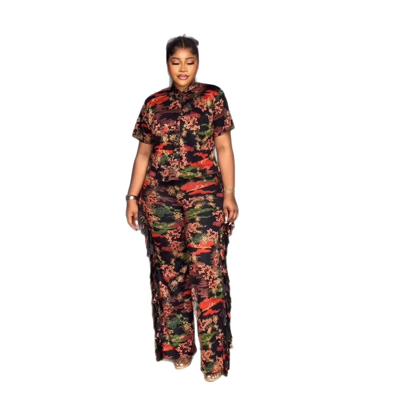 2 Piece Women Set Summer Autumn Short Sleeve Shirt Blouse Top And Pants Suits Outfits Fashion Office Lady Matching Sets Outfit