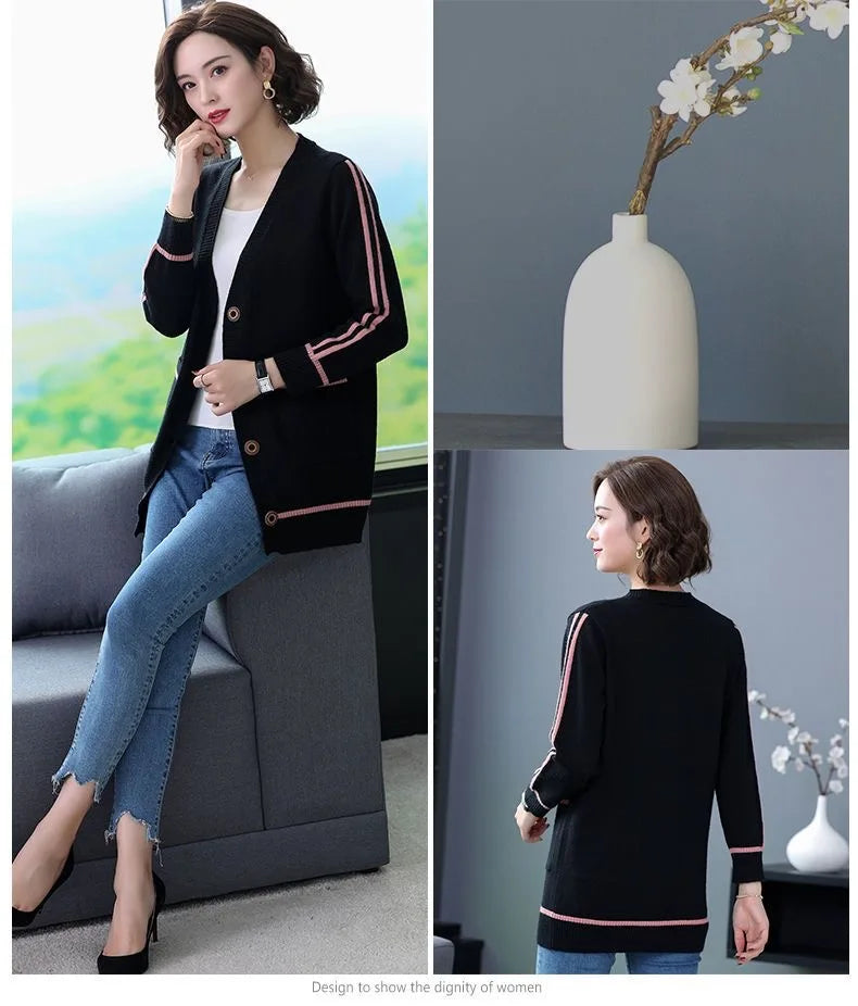 Outwear Cardigan Women's Mid Length Spring Autumn New Large Size Loose Knitted Sweater Coat Thicken Knitwears Jacket S-2XL