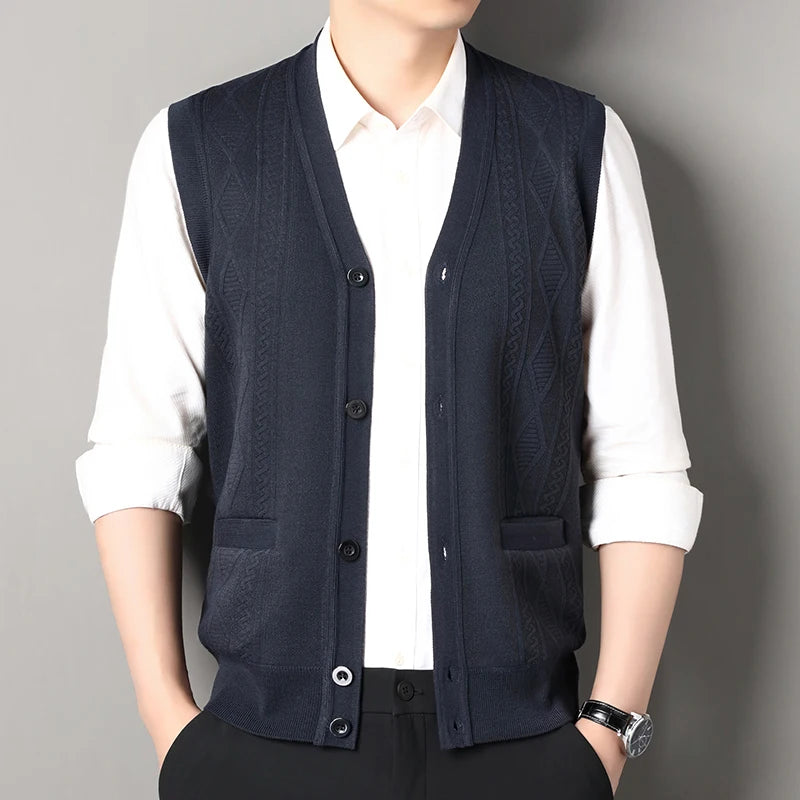 Autumn Winter Mens Vest Casual Sweater Vests Button Up Cardigan Men's V-neck Fashion Knitted Cardigans