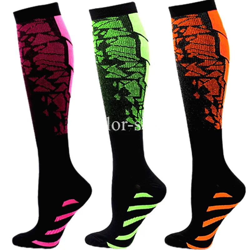 3 Pairs Lot Pack Compression Socks Running Men Women Floral Prints Stockings Sports Anti-Fatigue Compression Socks Bulk Sales