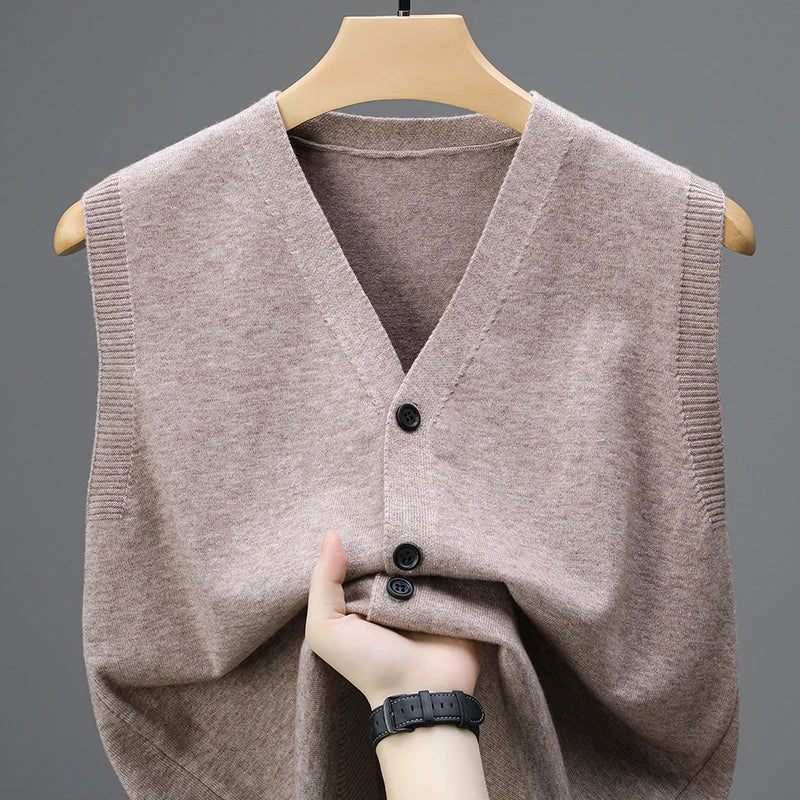 Sweaters Vests for Men Fashion Luxury Single Breasted Pullover Autumn Sleeveless Men Work Sweater Knitted Male Waistcoat Jumper