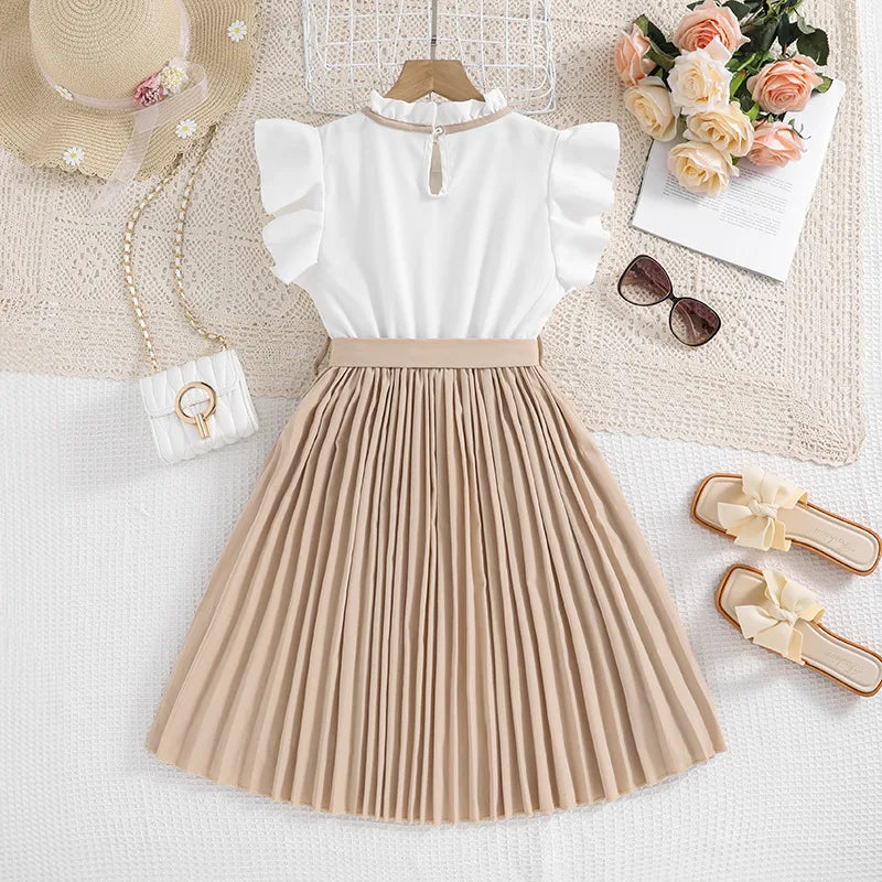 New Summer Fashion Summer Girls Dress Cute Splicing Style Bow Sleeveless Princess Dresses For Kids Children Birthday Present