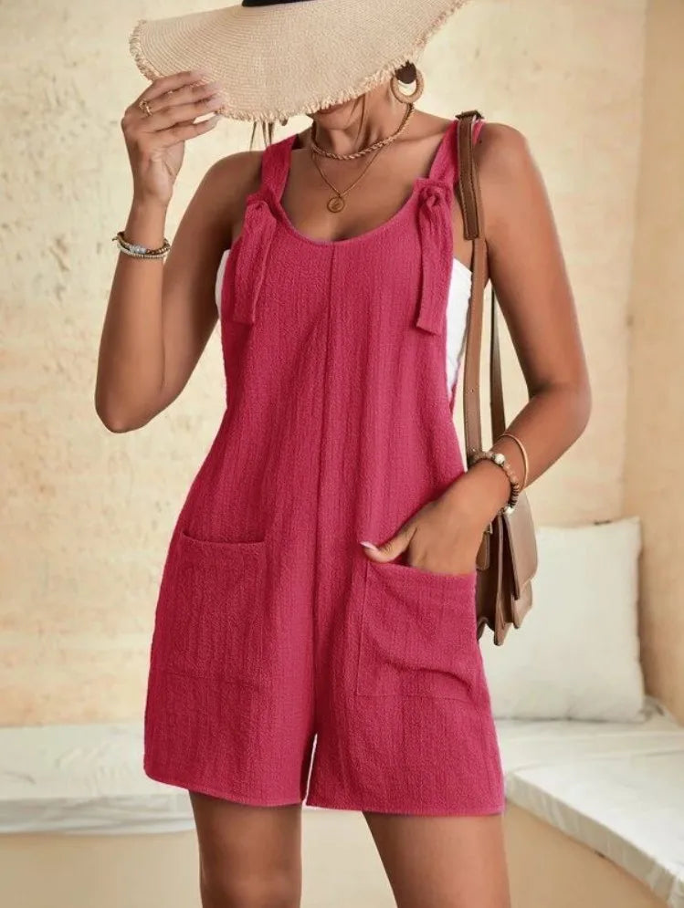 Women Wide Leg Overalls Casual Adjustable Strap Sleevelss Double Pocket Jumpsuits Sexy Loose Basic Daily Rompers OUFY-308