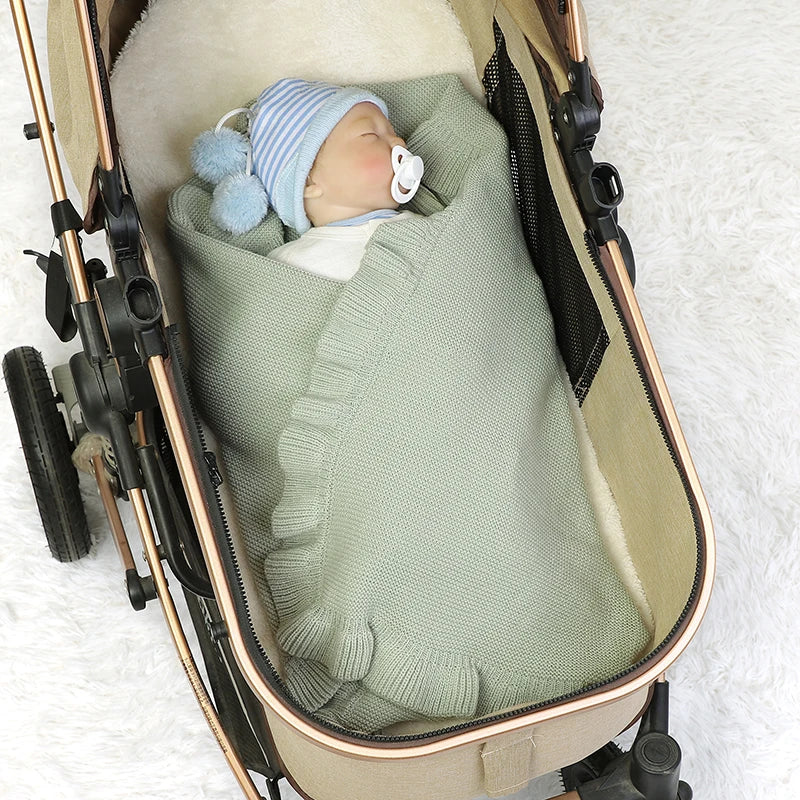 Baby Blankets Knitted Infant Boys Crib Bedding Quilt Girls Plaid 90*70cm Newborn Stroller Swaddling Warp Fashion Solid Ruffles
