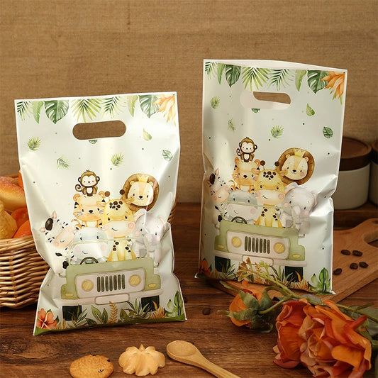 10/20/50pcs Jungle Animal Gift Bag Safari Theme Treat Bags Kids 1st Happy Birthday Party Supplies Baby Shower Decoration