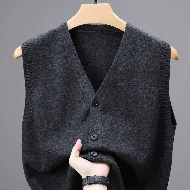 Sweaters Vests for Men Fashion Luxury Single Breasted Pullover Autumn Sleeveless Men Work Sweater Knitted Male Waistcoat Jumper