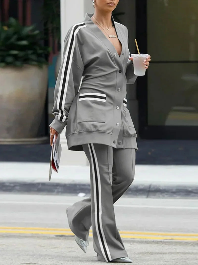 Krisstargirl Sports Jogging Suits for Women 2 Piece Sets Casual 2025 Spring Fall Long Pants Button Outwear Jacket 2 Piece Outfit