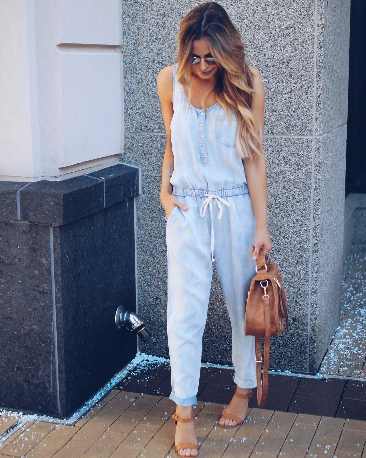 Summer Denim Jumpsuit For Women 2025 Fashion Sleeveless Button Vest Slim Drawstring Pant Jumpsuits High Street Women's Clothing