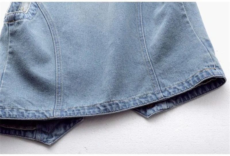 Fashion Denim Vest Female Streetwear V Neck Women Vest Summer Large Size Waistcoat Jeans Tops Sleevless Jacket Chaleco Mujer 6XL