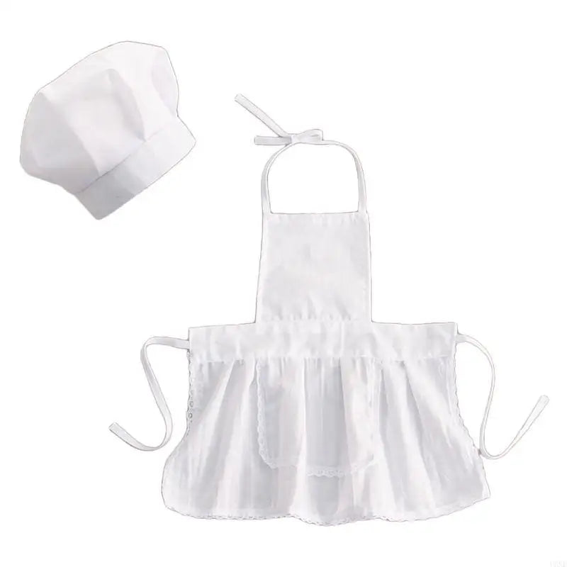 U6XE 2 Pcs Baby Chef Apron and Hat Infant Kids White Cook Costume Photography