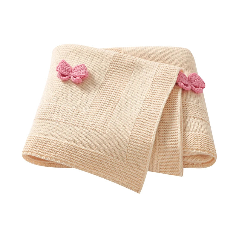 Baby Blankets Knit Newborn Boy Girl Bedding Quilt 90*70CM Infant Stroller Swaddle Wrap Super Soft Fashion Cute 3D Bows Sleepsack