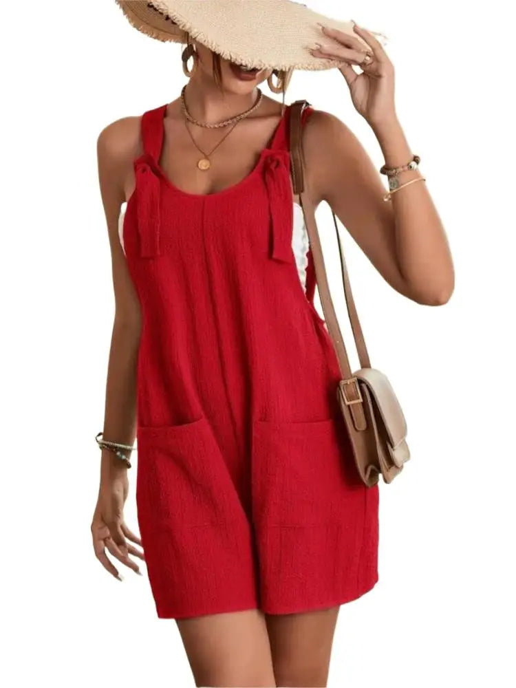 Women Wide Leg Overalls Casual Adjustable Strap Sleevelss Double Pocket Jumpsuits Sexy Loose Basic Daily Rompers OUFY-308