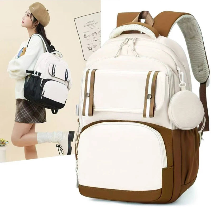 Minnie Mouse Backpack Student Boy Girl Schoolbag Kid Teenager Cartoon Bookbag Daypack Travel Commute Knapsack With Coin Purse