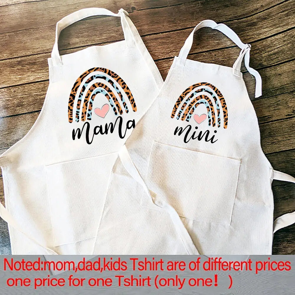 Rainbow Mama Rainbow Mini Print Apron Mom Kids Family Matching Apron Mother Girl Kitchen Apron Cooking Baking Pinafore Gift 1pcs
