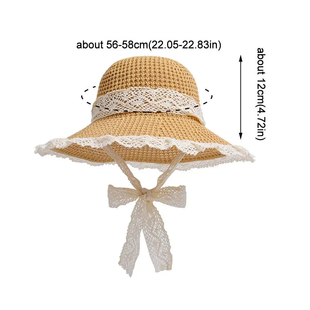 Summer Women's Lace Straw Beach Hat Foldable Sun Hat with Wide Brim Fresh Stylish Sunblock Shade Hat Perfect for Travel Holiday