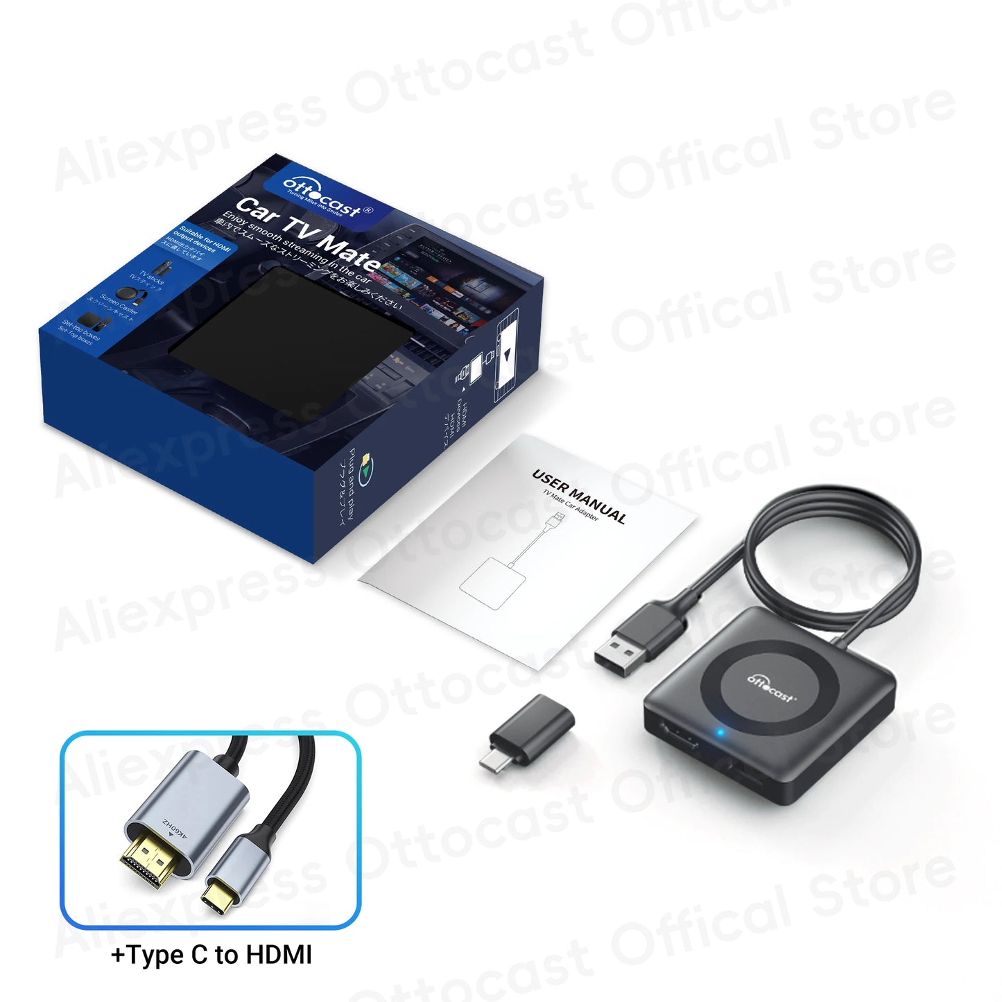 2024 Wireless CarPlay Adapter OTTOCAST Car TV Mate C3 Multimedia Adapter Video Converter for HDMI for TV Sticks Game Consoles