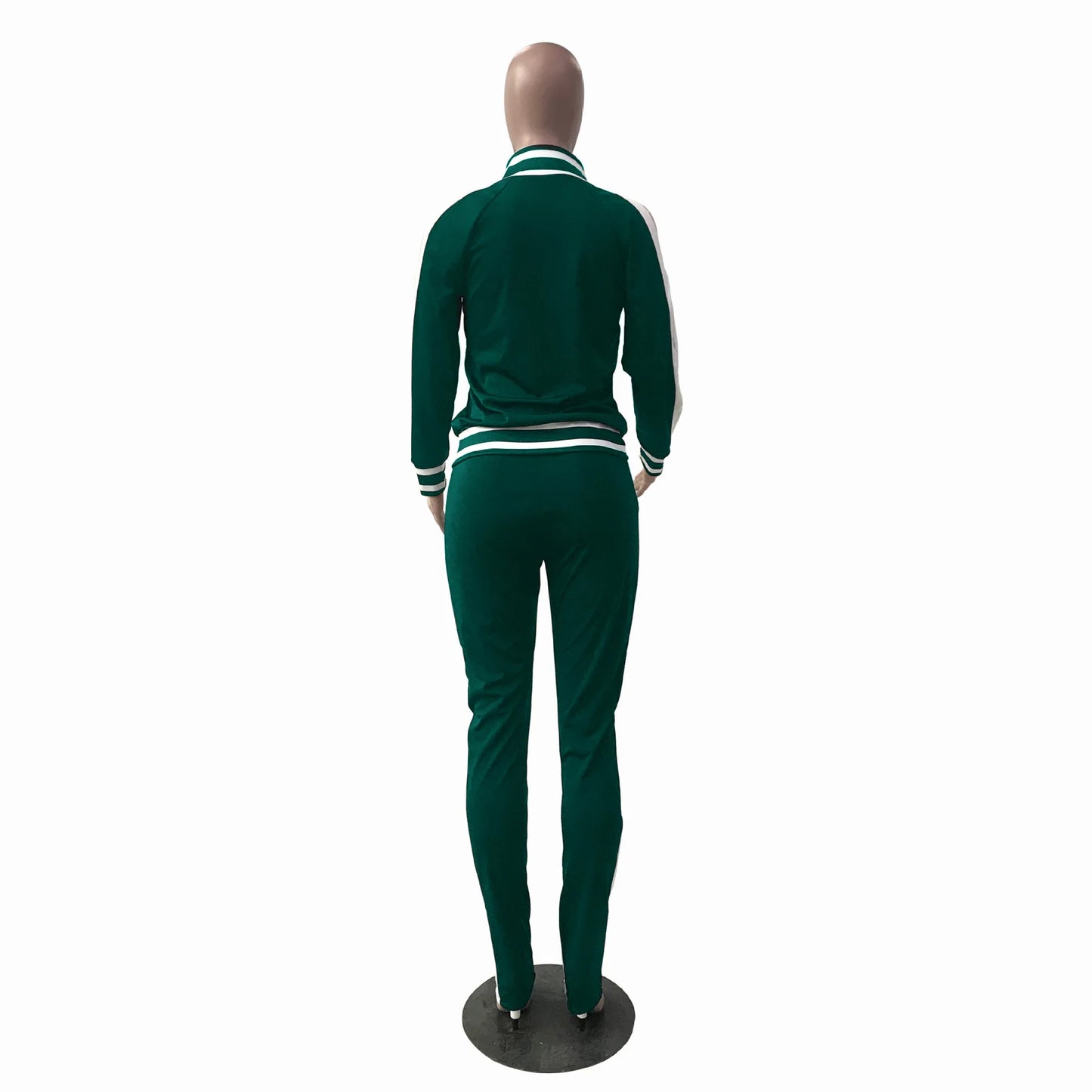 Women Pant Sets Tracksuit Zippers Jackets Striped Stand Collar Coats Pencil Pants Two Pieces Set Sports Casual Patchwork