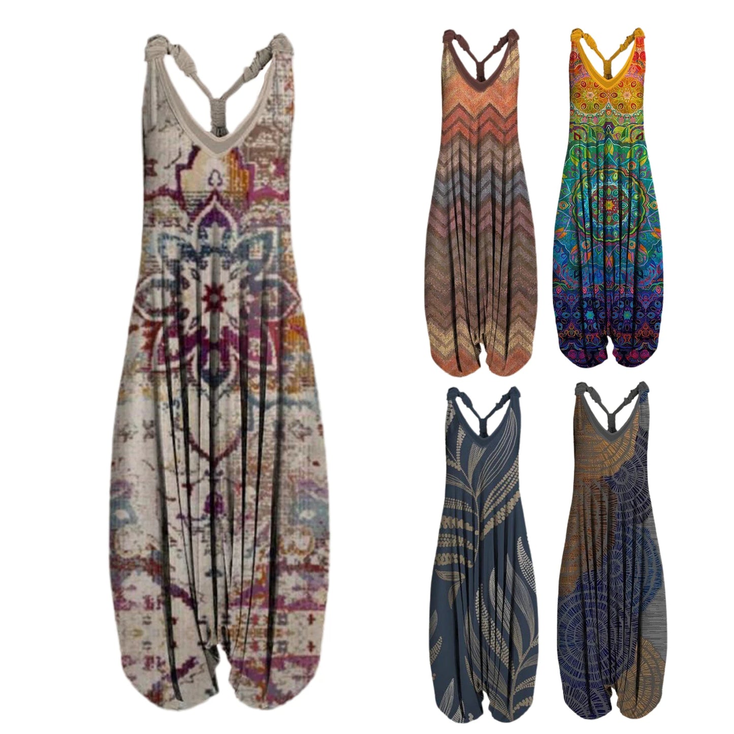 Vintage Womens Summer Playsuit Romper Jumpsuit Ladies Sleeveless Casual Floral Print Elegant High Waist Jumpsuits Комбинезоны