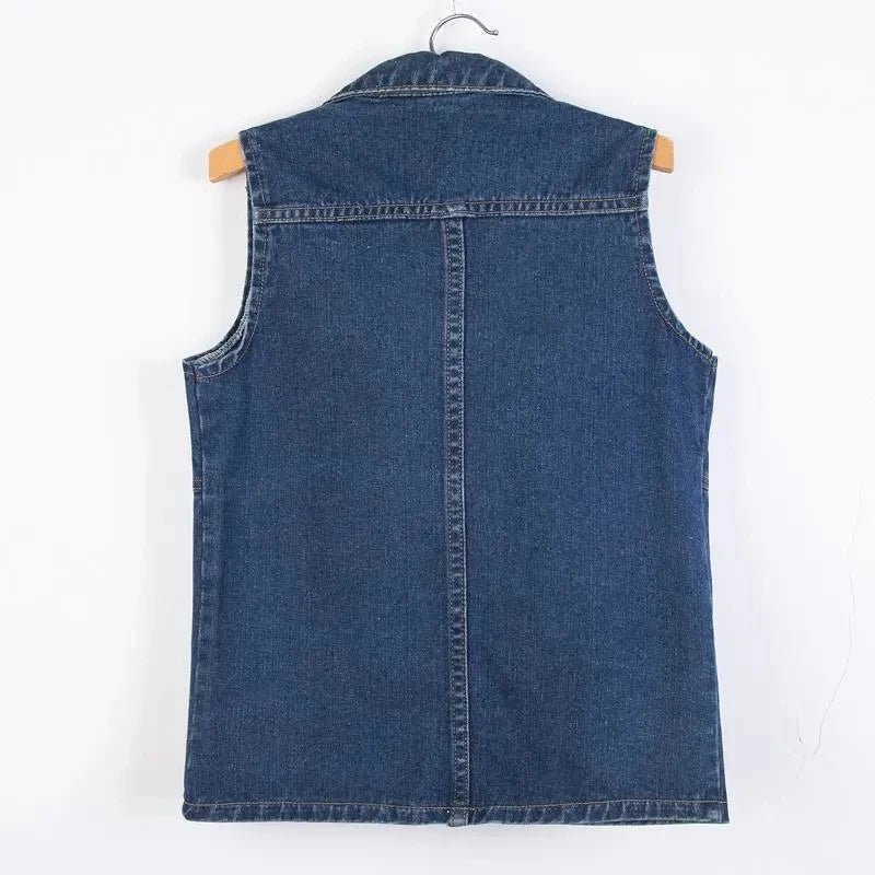 Middle length Denim Vest Women New Spring Autumn Slim Jeans Vest Jackets Female Casual Sleeveless Waistcoats Cowboy Coat Tops