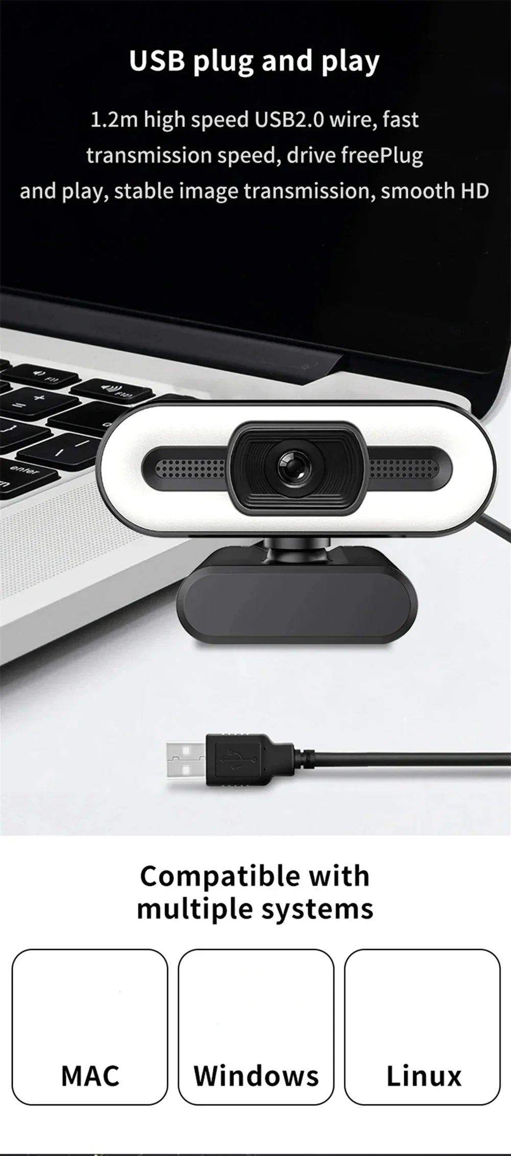 4k Webcam Autofocus Hd Webcam With Fill Light Rotatable Laptop Webcam Pc Computer Camera With Microphone For Youtube Video