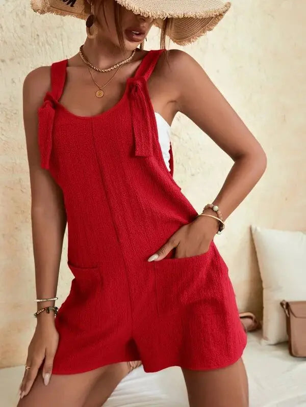 Women Wide Leg Overalls Casual Adjustable Strap Sleevelss Double Pocket Jumpsuits Sexy Loose Basic Daily Rompers OUFY-308
