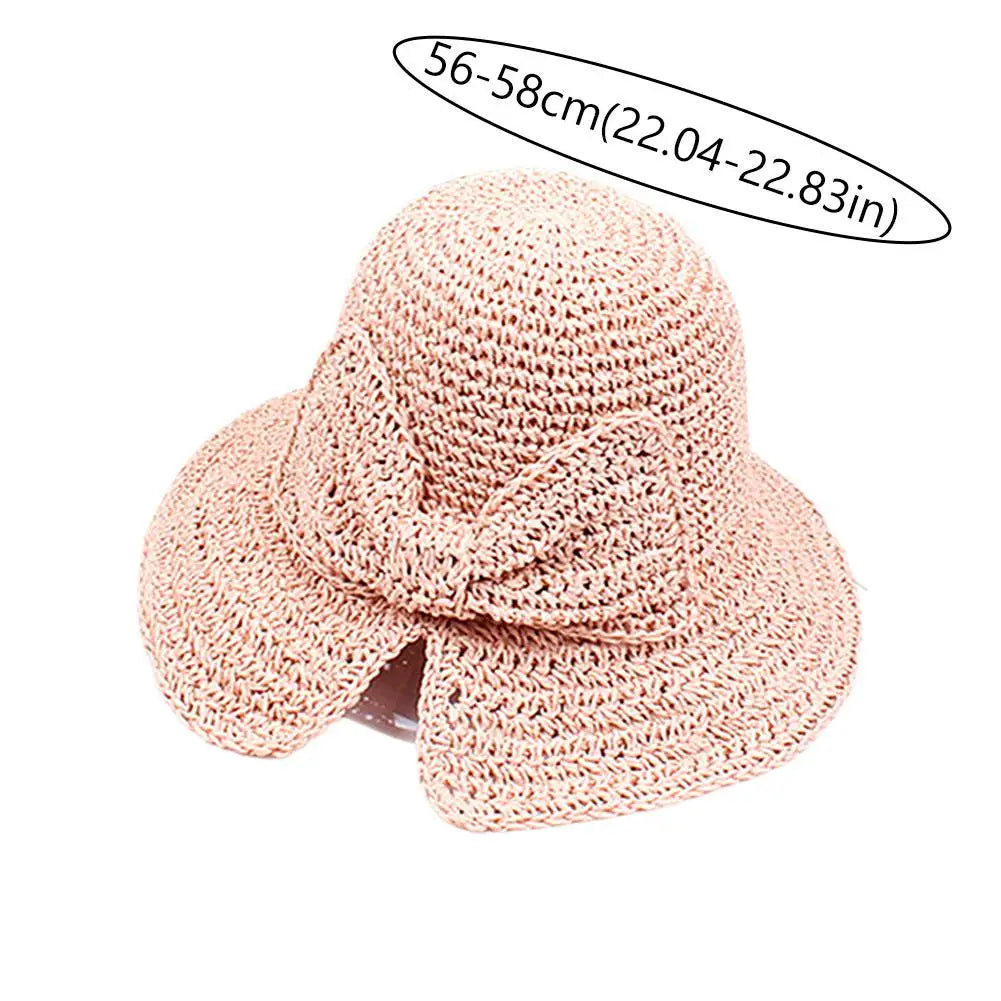 Women's Foldable Straw Sun Hat with Bow Wide Brim Beach Hat for Summer Lightweight Breathable Day Style Sun Protection
