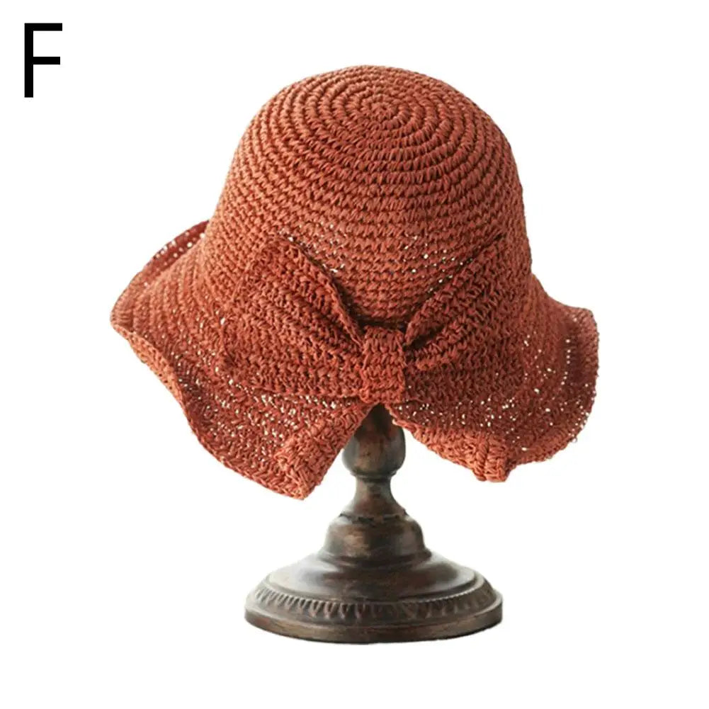 Women's Foldable Straw Sun Hat with Bow Wide Brim Beach Hat for Summer Lightweight Breathable Day Style Sun Protection