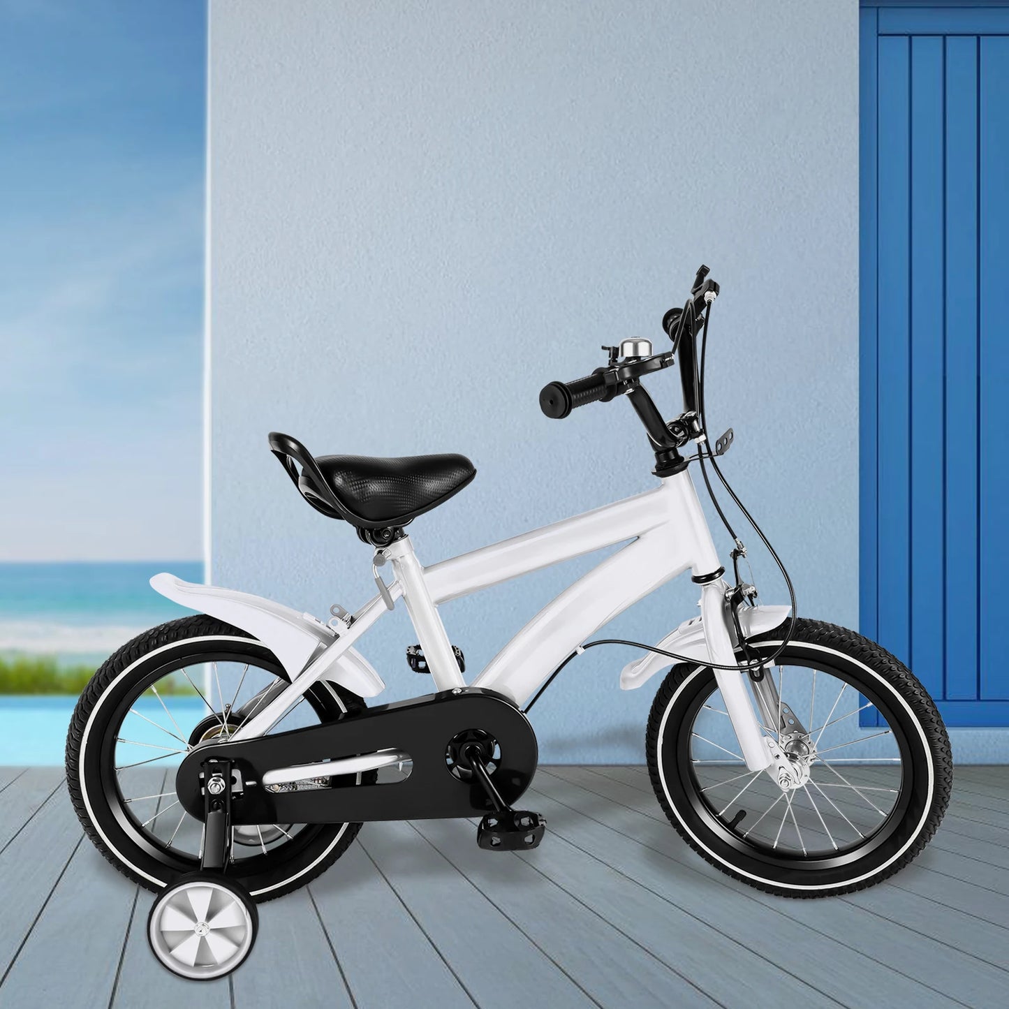 14 Inch Kids Bike Adjustable Seat Dual Brakes Children's Bicycle Load 50kg w/Training Wheels for Ages 2-4, Yellow/Blue/Red/White