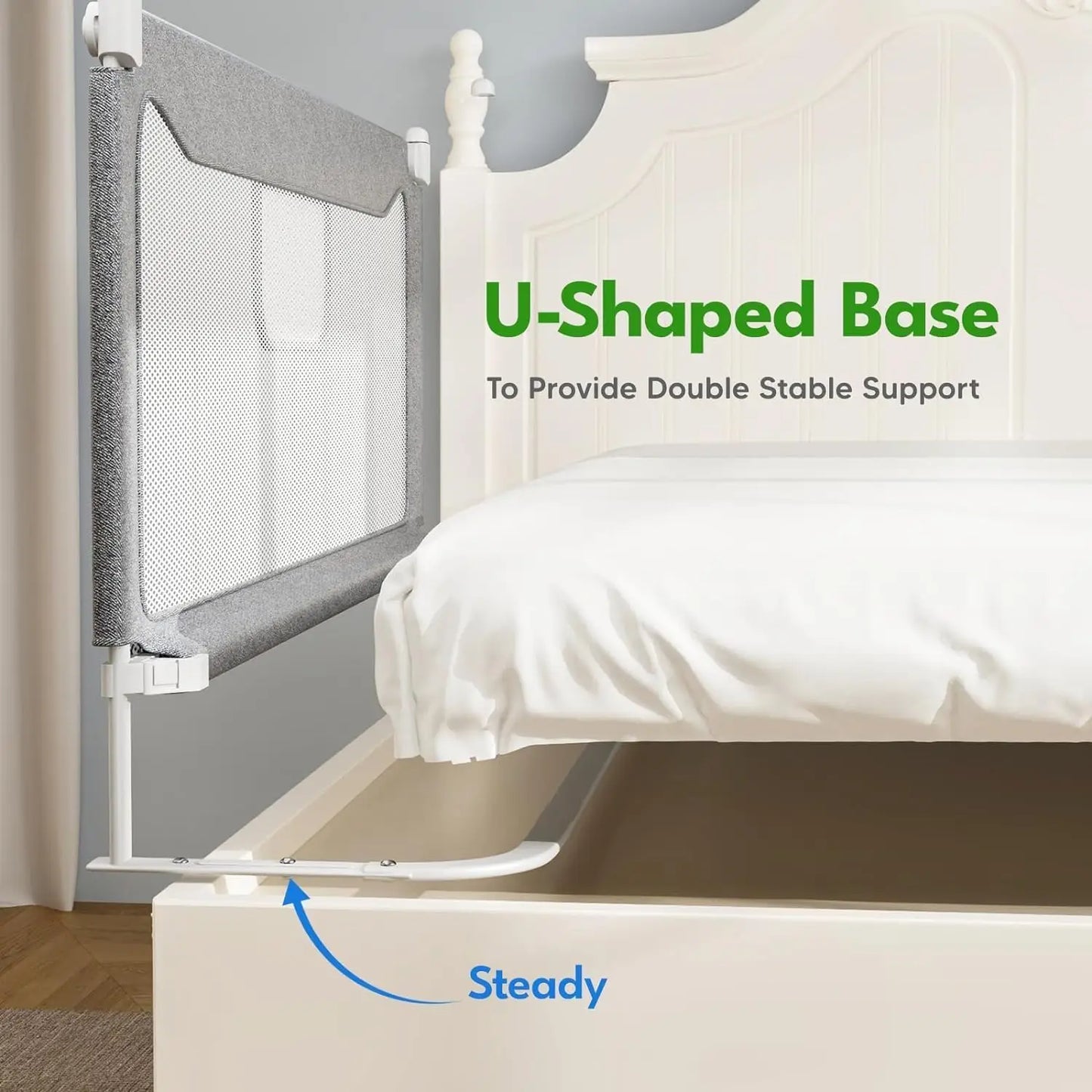 Toddlers Bed Rail For Queen Bed, Upgrade Baby Bed Rail Guard With U-Shape Base, Bed Guard Rail For Toddlers For Queen Size