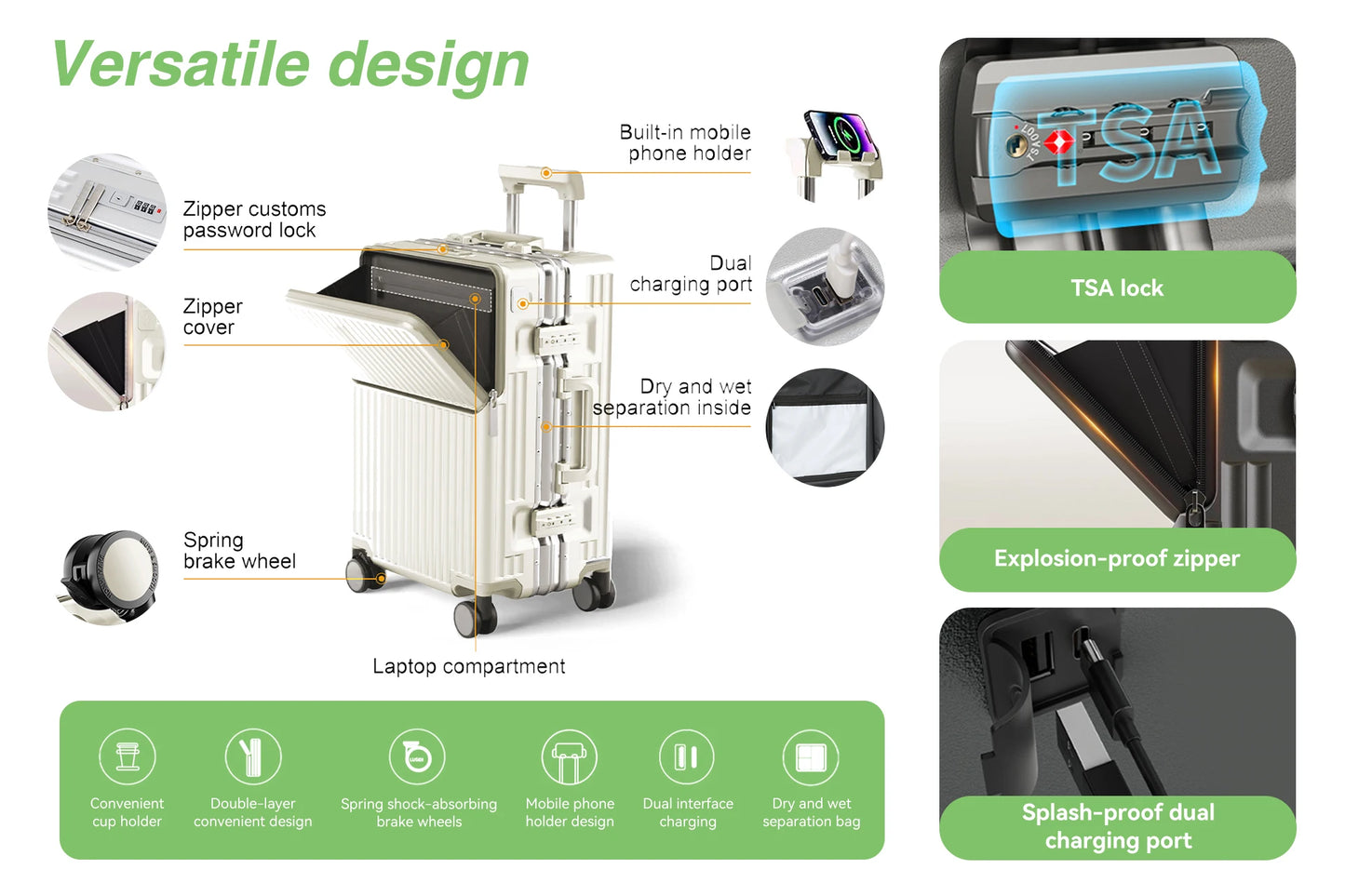 AIWEINY 2025 Aluminum Frame Suitcase PC Hard Shell Pressure-Resistant Travel Luggage, 360° Silent Swivel Wheels, with TSA Lock.